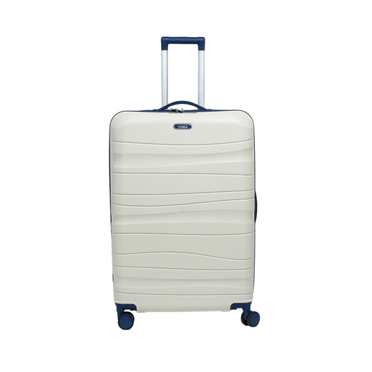 Série de trois Valises incassables à roues démontables beiges accessoires Bleu