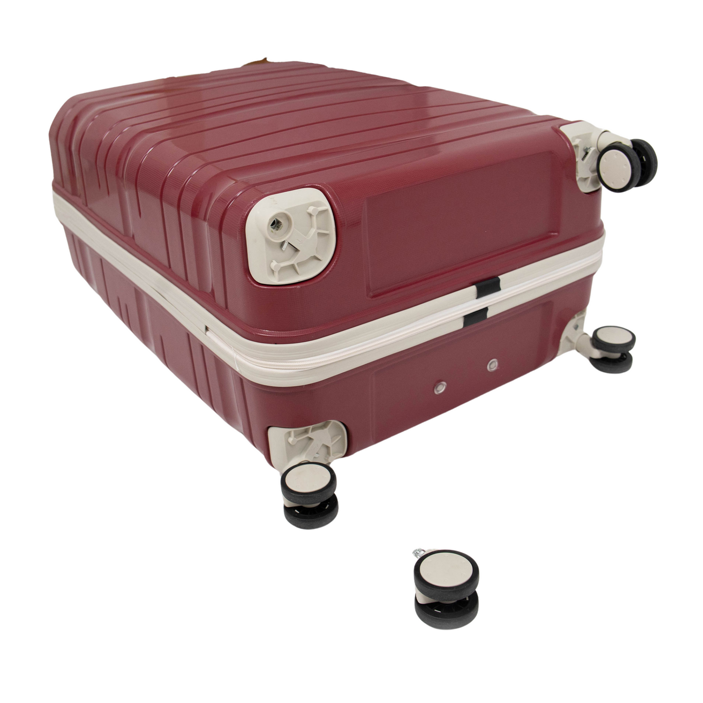 Série de trois valises incassables a roues démontables Rouge accessoires Beiges