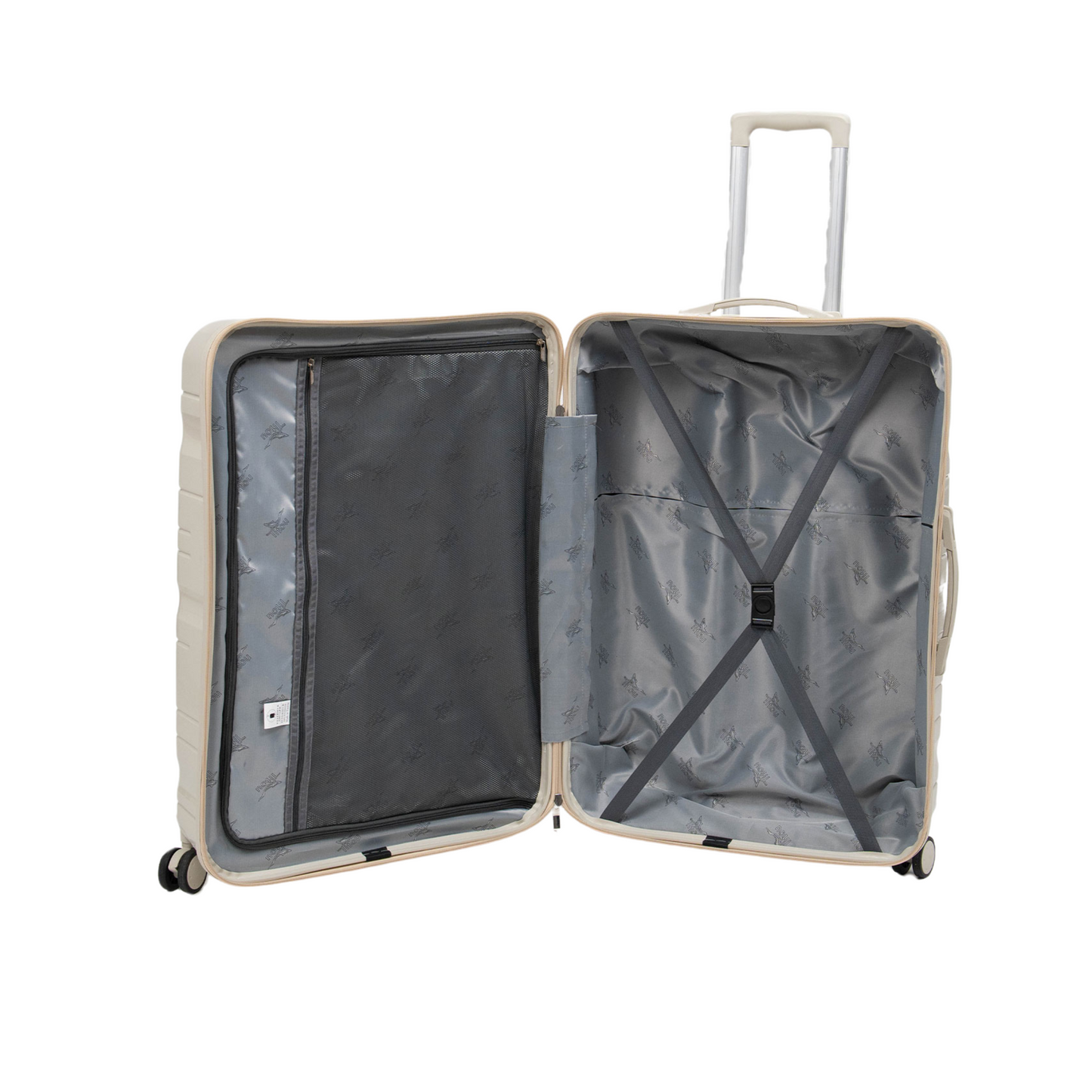 Série de trois Valises incassables à roues démontables beiges accessoires vert d'eau