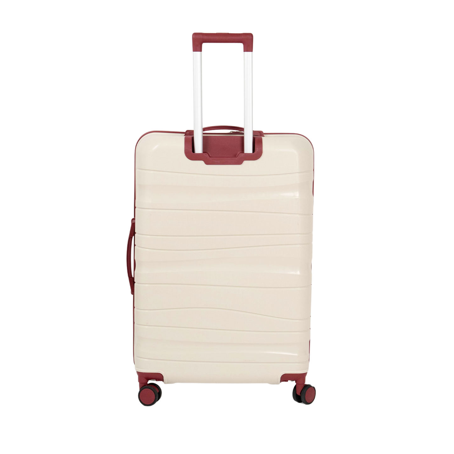 Série de trois Valises incassables à roues démontables beiges accessoires rouges bordeaux