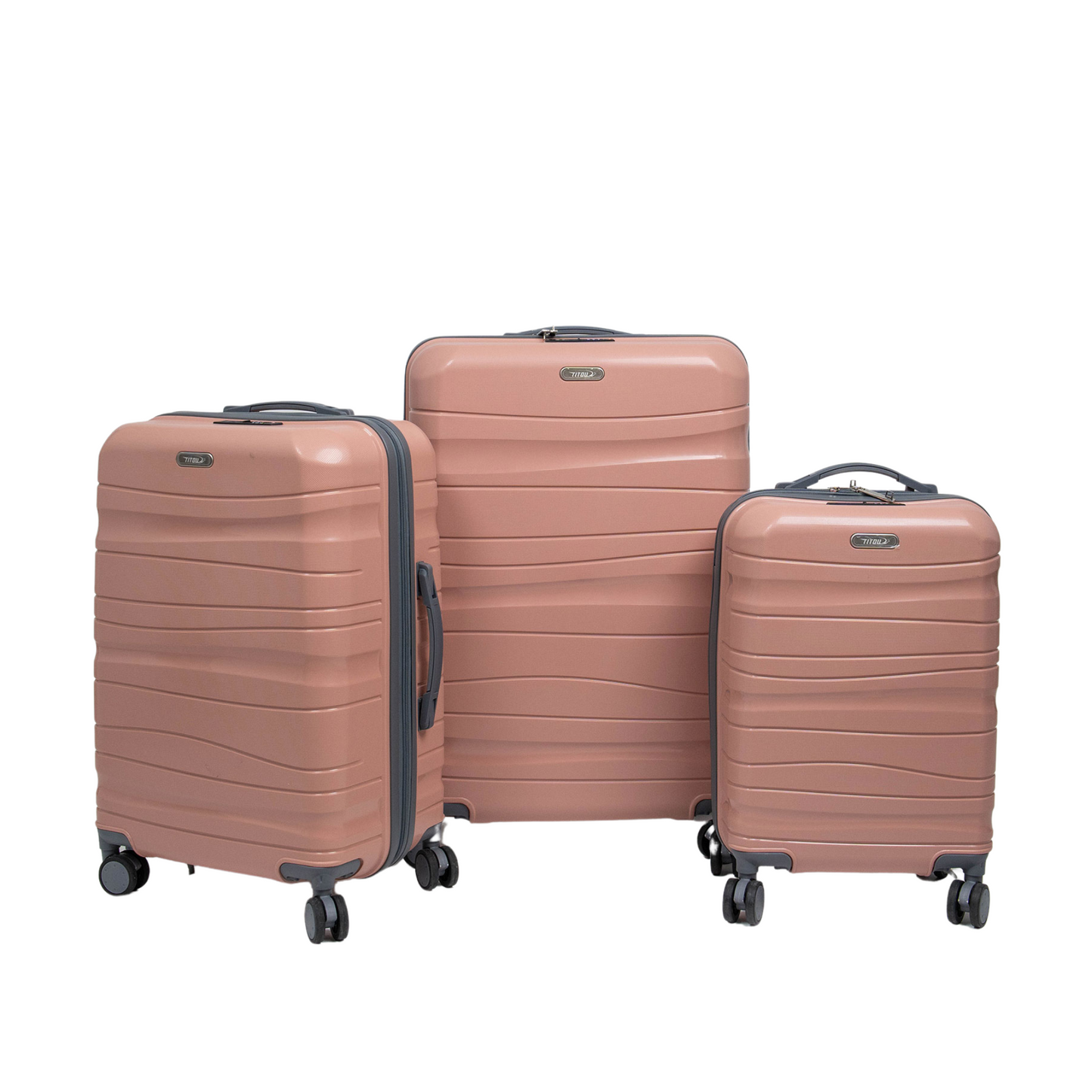 Série de trois Valises incassables à roues démontables Saumon accessoires Gris